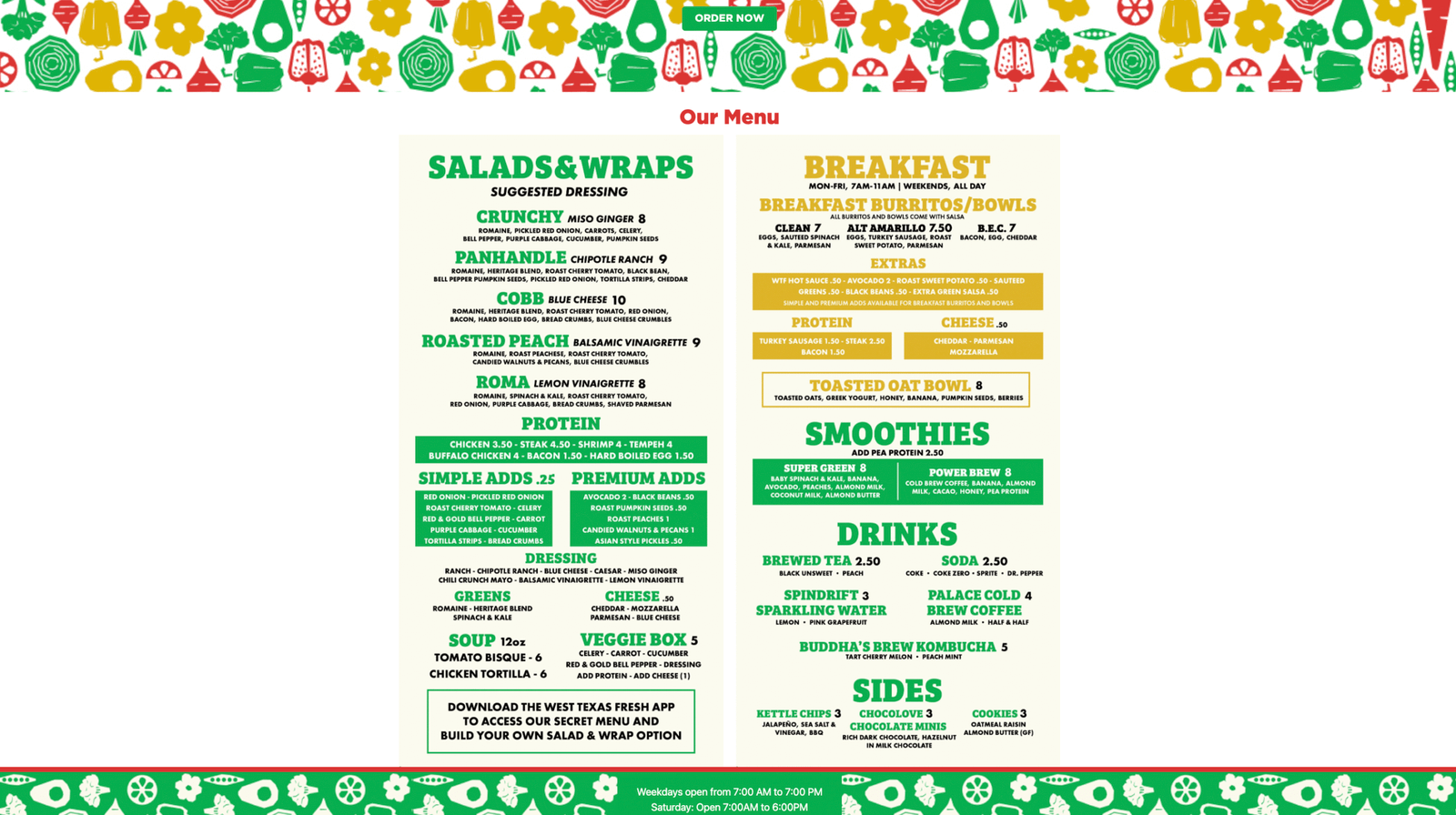 West Texas Fresh Menu