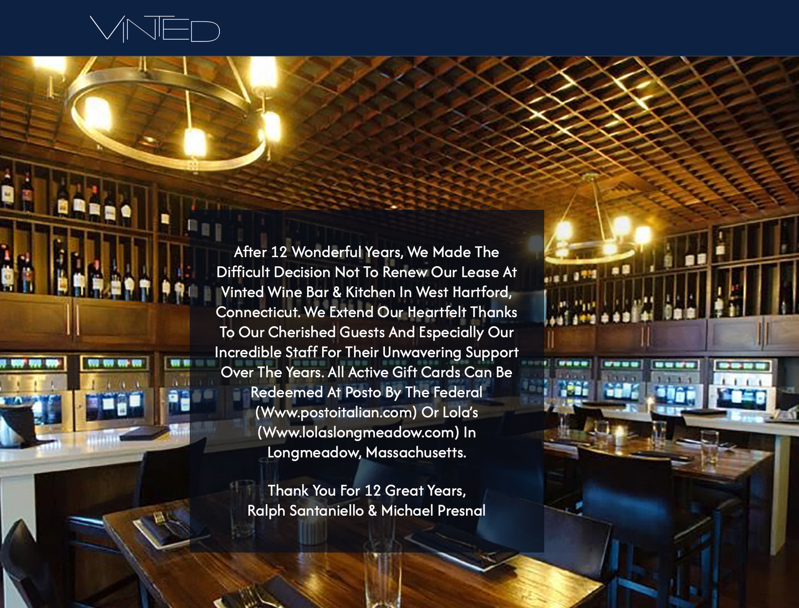 Vinted Wine Bar to Close After 12 Years in West Hartford, CT — A Beloved Spot to Be Reimagined
